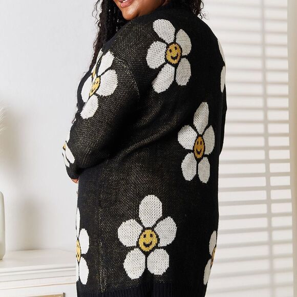 Perfee Floral Button Down Longline Cardigan Large Sunflower Print - Picture 4 of 9